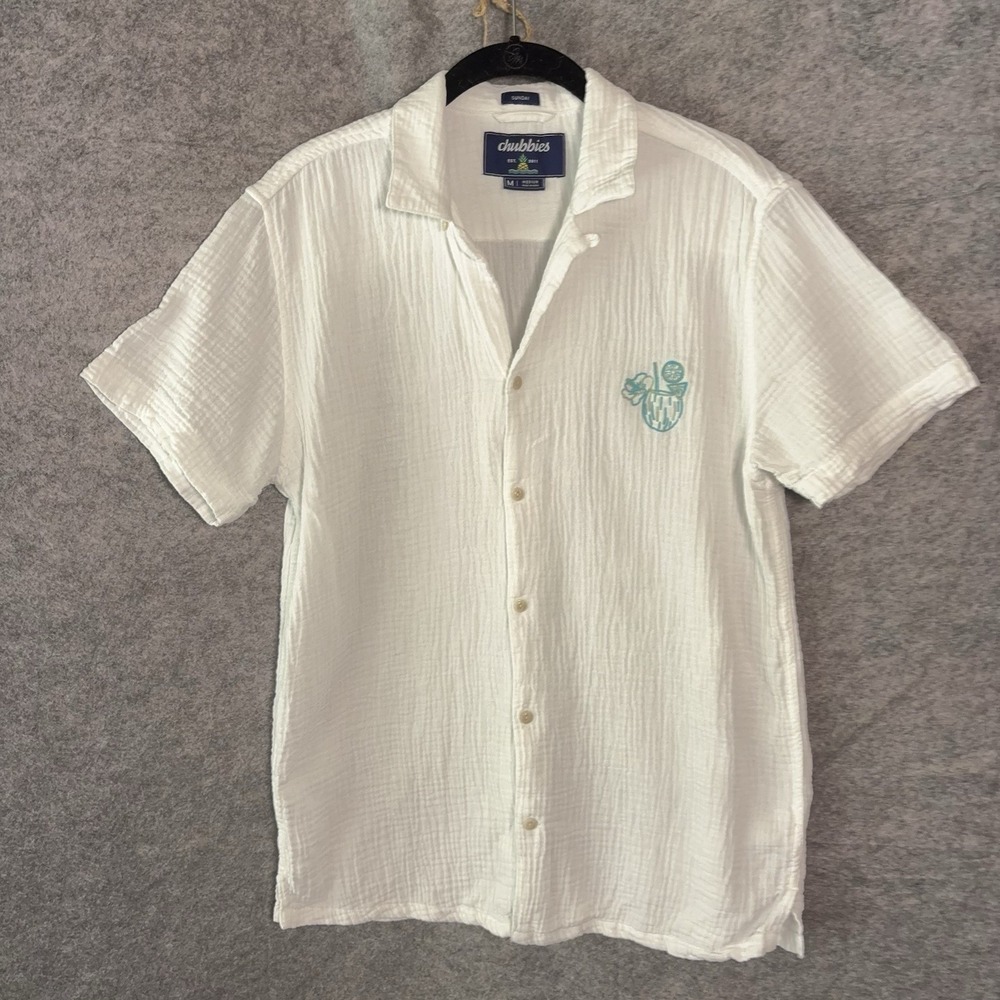 Chubbies Magnolia Gauze Sunday Shirt Mens Sz M White Embroidered Lightweight